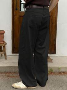 DAZY 休闲通勤简约时尚纯色直筒男士牛仔裤 - 黑色 - 查看 2