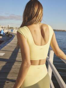 Aralina Leisurewear Summer Yellow Ruche Front Bike Short Ruffle Top Two Pieces Set - Yellow - View 9