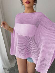 Chiquease Loose Batwing Design Lightweight Knit Cardigan For Women, Stylish Shawl Collar, Sun Protection, Spring/Summer - Purple - View 6