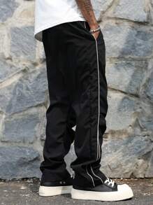 Manfinity Hypemode Men's Street Collegiate Style Black Track Pants, Streetwear, Fall