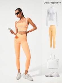 GLOWMODE FeatherFit™ Two-Tone Scoop Neck Longline Sports Bra Low Impact Yoga Daily - Orange - View 7