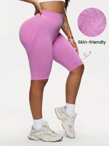 Easithlete Plus Size Women High Waist Solid Color Athletic Bermuda Shorts, Suitable For Fitness Workout Short