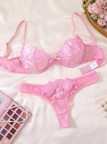 2件套白色浪漫花卉枫叶印花性感内衣套装