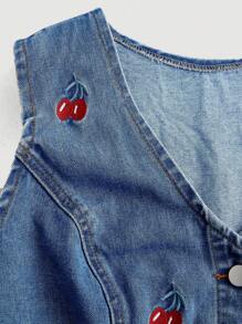 SHEIN MOD Women's Plus Size Cherry Print Button Up Denim Jacket