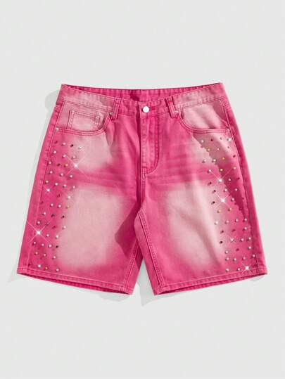 Street Life Men's Colorful Diamond Loose Denim Shorts