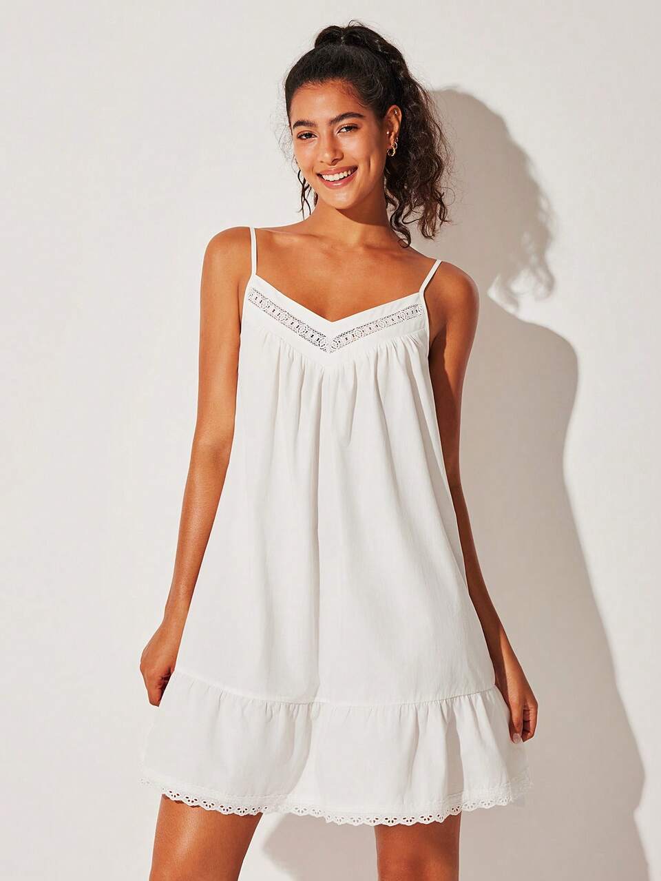 Cotton Lace Trim Sexy Nightdress Women Pijamas Slip Dress