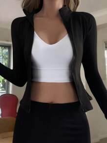 Livesso 女士修身 T 恤，秋季新款 Y2k 女士夹克，秋季女装 - 黑色 - 查看 1