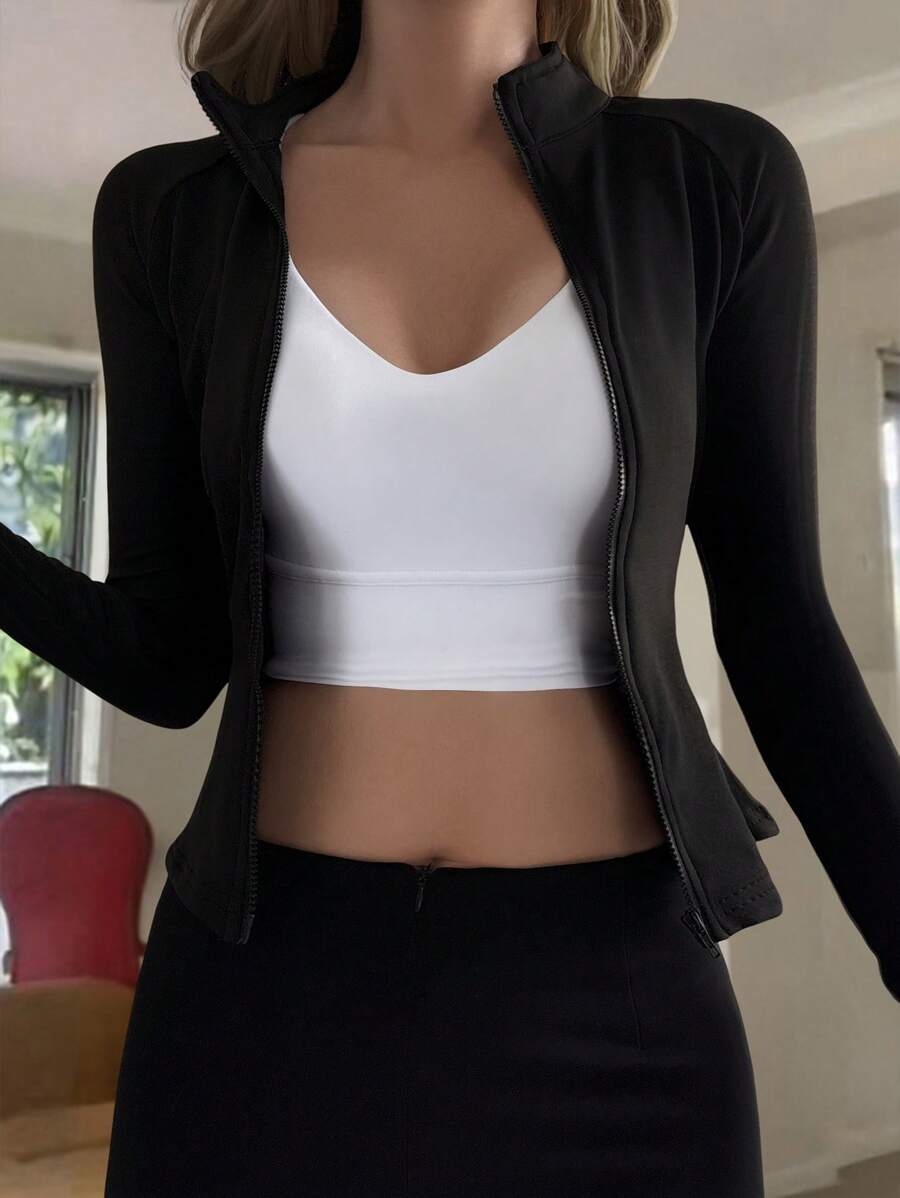 Livesso 女士修身 T 恤，秋季新款 Y2k 女士夹克，秋季女装 - 黑色 - 查看 1