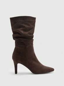 CUCCOO BIZCHIC Coffee Pointed Toe Slip-On High Heel Ruched Ankle Boots, Women's Fashion Ankle Boots For Christmas Spring Shoes - Coffee Brown - View 3