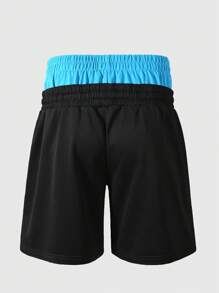 ROMWE MEN Men's Street Life Double Waistband Printed Rhinestone Embellished Shorts - Black - View 3