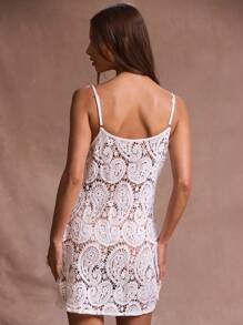 Musera Resort Vestido mini de encaje con estampado de paisley y tirantes, ideal para cubrir el traje de baño en verano, Ibiza, vacaciones, romántico, playa, festival, boda sagrada, cumpleaños, renacimiento