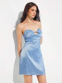 Roylia Women's Pleated Sweetheart Neck Romper Dress - Blue - View 3