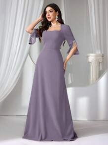 Coutiva Vestido de cóctel ajustado para mujer con decoración de perlas, color rojo