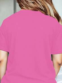 Plus Size Women's Teddy Bear Print Round Neck Short Sleeve T-Shirt