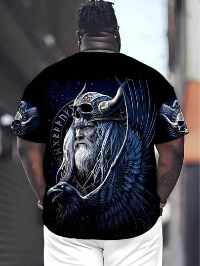 Manfinity Homme Plus Size Men's Norse Mythology Viking Warrior T-Shirt