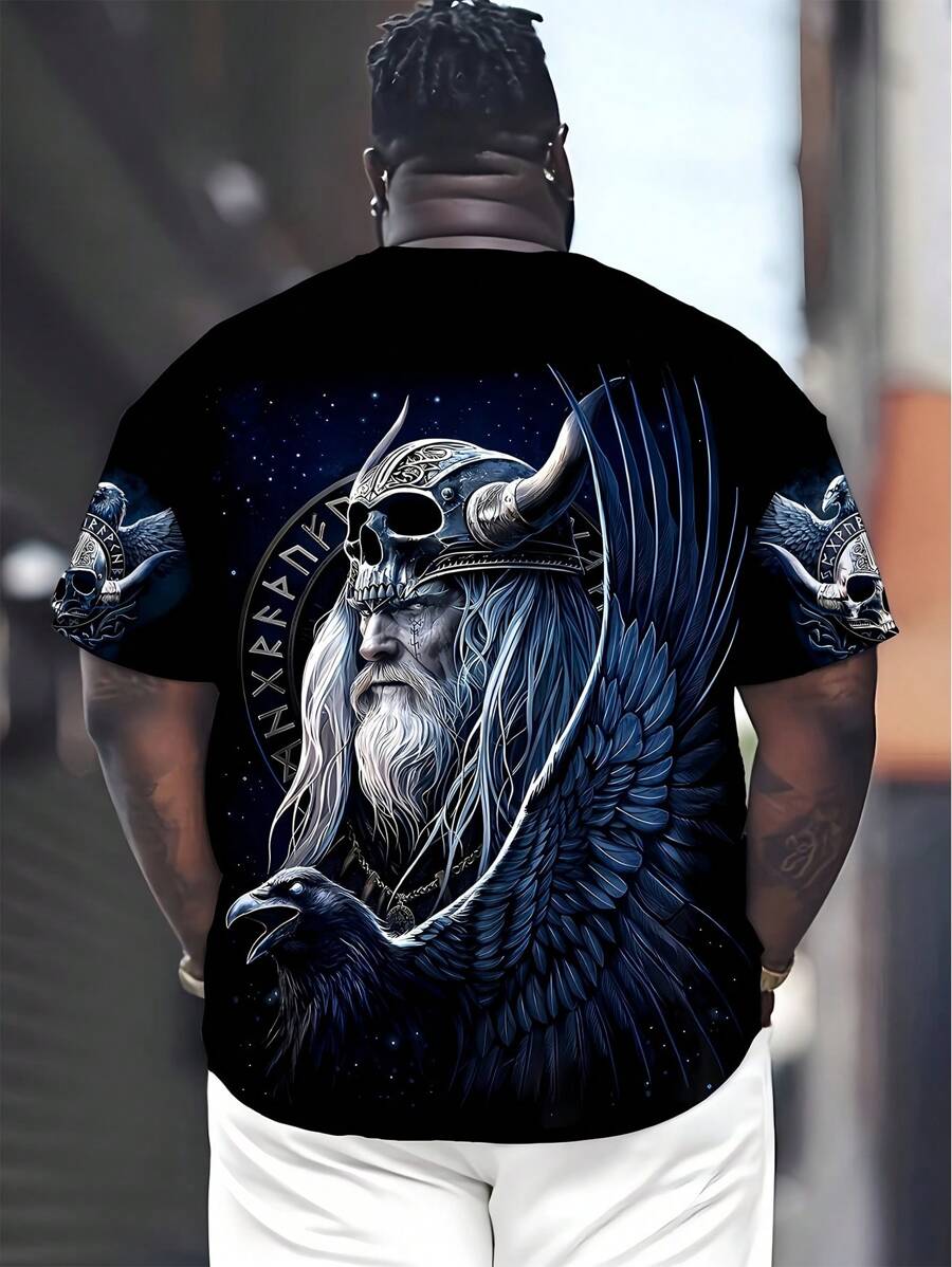 Manfinity LEGND Camiseta masculina plus size com estampa de guerreiro viking e mitologia nórdica - Multicolorido - Ver 1
