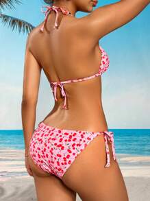 Swim Mod Conjunto de bikini de mujer con estampado de cerezas y estilo de vacaciones, tipo halter