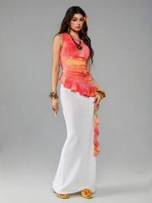 ROMWE Avant Áo cánh hở eo họa tiết bướm và hoa nhuộm loang Dopamine dành cho kỳ nghỉ hè của phụ nữ - Nhiều màu - Xem 6