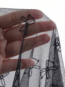 DAZY Plus Size Mesh Bow Print Sheer Sexy Blouse Club Long Sleeve Women Tops,Fall Women Clothes - Black - View 9