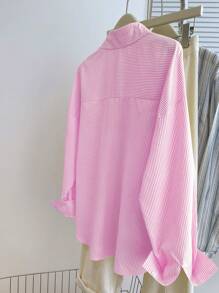 INAWLY Áo thun sọc đơn hàng rời vai trễ dành cho nữ cỡ lớn - Hồng - Xem 2