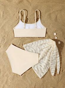 SHEIN Tween Girl Solid Spaghetti Strap Bikini Set, Cute Vacation Beach Swimwear Outfit