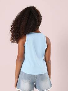 SUMWON Top de tirantes acanalado con botones delante, camiseta sin mangas de verano, base esencial para moda de preadolescentes