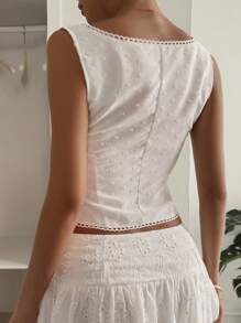 DAZY Fitted Lace Texture Jacquard Women Tank Top - White - View 2