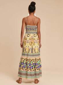 Travachic 女式露背镂空植物印花沙滩吊带裙，不对称前开叉短款 - 彩色 - 查看 2