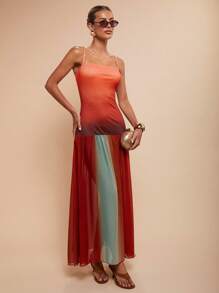 COSMINA Women's Colorblock Spaghetti Strap Dress, Elegant Summer - Multicolor - View 3