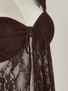 SHEIN ICON Plus Size Lace Bell Sleeve Square Neck Tie Front Top