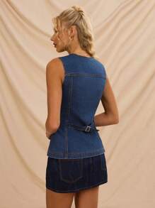 Avantive Neue Sommer Ärmellose Damen Denim Bluse für High Street Mode