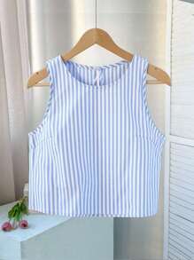 INAWLY 女士条纹印花无袖圆领休闲衬衫，夏季百搭 - 彩色 - 查看 3