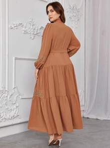 Graceveil Plus Size Long Sleeve Solid Color Ruffle Hem Arabic Style Dress Fall Cloth For Women - Khaki - View 2