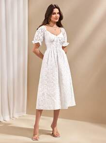 Almamuse Women's Elegant Embroidered Puff Sleeve Dress