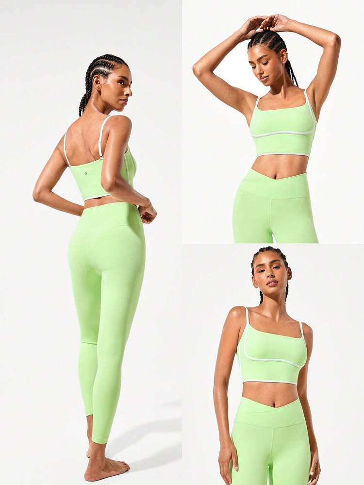 FeatherFit™ Two-Tone Scoop Neck Longline Sports Bra Low Impact Yoga Pilates Daily