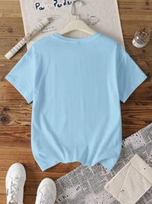 THE POWERPUFF GIRLS X SHEIN Women Summer Casual Cartoon & Letter Graphic Loose Fit Drop Shoulder Short Sleeve T-Shirt