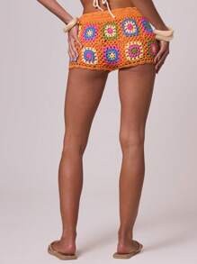 Musera Resort Crochet Knit Beach Vacation Cover Up Shorts Summer Beach Vacation Spring Festival - Orange - View 5