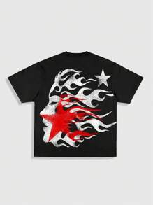 ROMWE MEN Street Life 男式黑色 9806-01358 水印图案 + 拳击数字 BT T 恤 - 黑色 - 查看 2