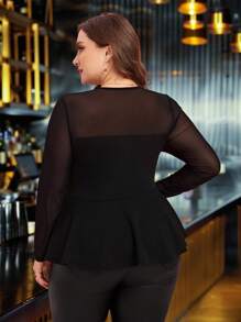 Reflora Áo thun đen dáng rộng cho nữ, chất liệu lưới, viền bèo nhún, thích hợp cho mùa xuân, đám cưới hoặc ngày Valentine. - màu đen - Xem 6