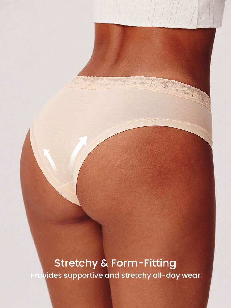 Set de 3 paquetes de bragas básicas de modal con ribete de encaje, ropa interior femenina transpirable