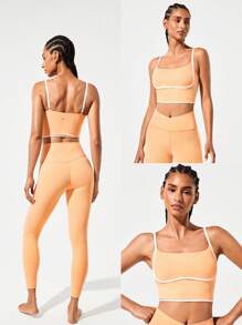 GLOWMODE FeatherFit™ Two-Tone Scoop Neck Longline Sports Bra Low Impact Yoga Daily - Orange - View 8