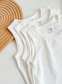 SHEIN 4 件装年轻男孩休闲简约舒适背心，适合春夏季