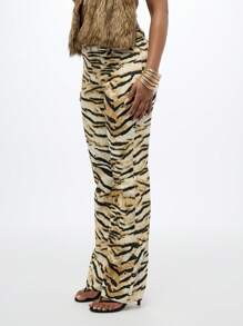 SUMWON WOMEN Tiger Print Statement Flare Jeans Y2K Fashion Wide Leg Bell Bottom Festival Style Animal Print Retro Disco Era Inspired Party Wear - Multicolor - View 8