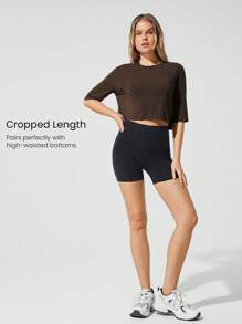 GLOWMODE TENCEL™ Modal Flow Form Lightweight Silky Smooth Oversized Short Sleeve Round Neck Active Crop Top Low-Impact Yoga Pilates Gym Studio Daily Casual Wear