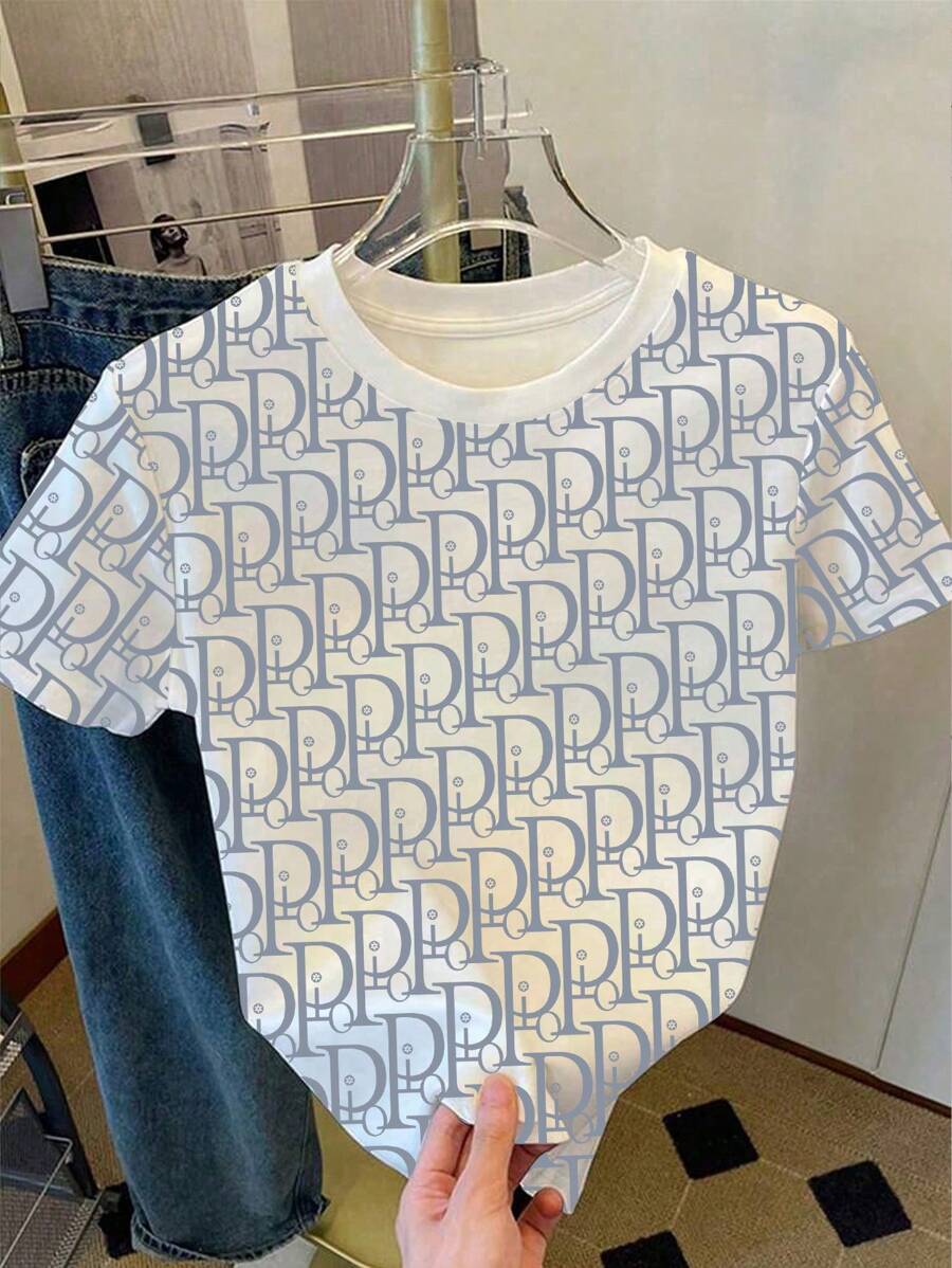 SHEIN Women's Casual Letter Print Round Neck Loose T-Shirt, Summer