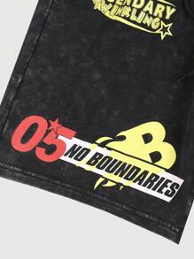 ROMWE MEN Street Life Pantalones cortos para hombre con estampados de copos de nieve, caballos, letras y llamas