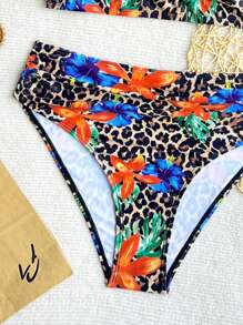 Swim Vcay 2件套新款多色豹纹花朵侧高开叉丁字裤比基尼泳装套装女士沙滩度假 - 彩色 - 查看 8