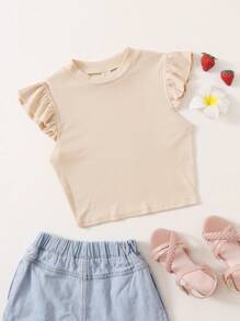 SHEIN Teen Girls' Fitted Basic Top With Ruffle Trim