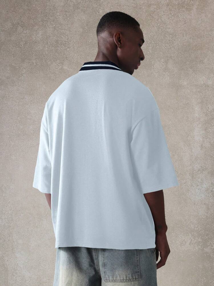 Relaxed Fit Cotton Blend V Neck Short Sleeve Polo