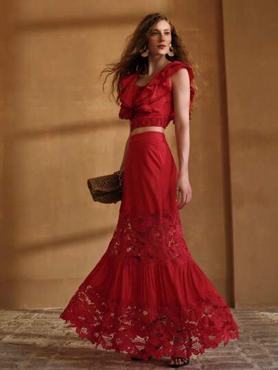 MOTF PREMIUM Blusa de lino con encaje de contraste